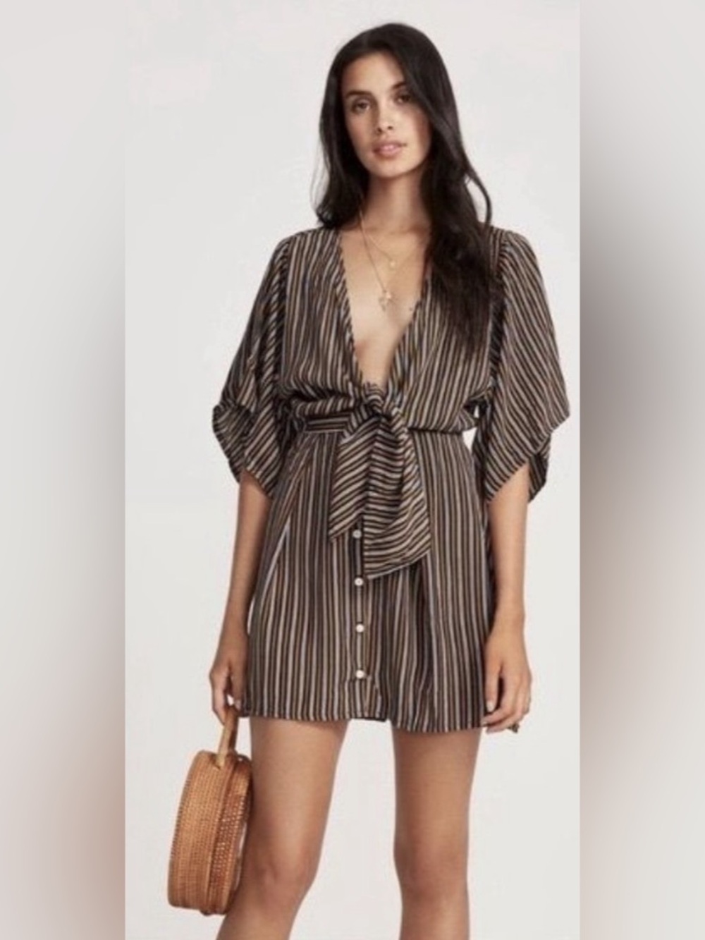 Faithfull the Brand Striped Tie-Front Mini Dress